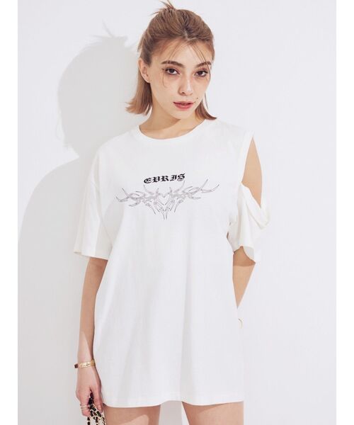 EVRIS（エヴリス）の「ショルダーカッティングBIGTシャツ（Tシャツ/カットソー・レディース・ベージュ/ホワイト/ブルー・FREE）」の5枚目の写真