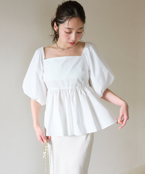 La boutique BonBon（ラブティックボンボン）の「バルーンスリーブオフショルブラウス（シャツ/ブラウス・レディース・ホワイト/ネイビー/ピンク/ミント・FREE）」の16枚目の写真
