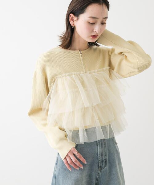 SENSE OF PLACE by URBAN RESEARCH（センスオブプレイスバイアーバンリサーチ）の「ダブルジップフリルニットカーディガン（カーディガン/ボレロ・レディース・イエロー/ライトブルー/ブラック/ライトグレー・ONE）」の12枚目の写真