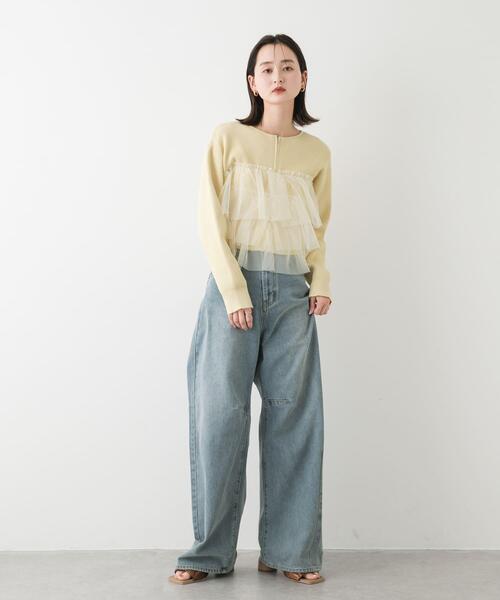 SENSE OF PLACE by URBAN RESEARCH（センスオブプレイスバイアーバンリサーチ）の「ダブルジップフリルニットカーディガン（カーディガン/ボレロ・レディース・イエロー/ライトブルー/ブラック/ライトグレー・ONE）」の15枚目の写真