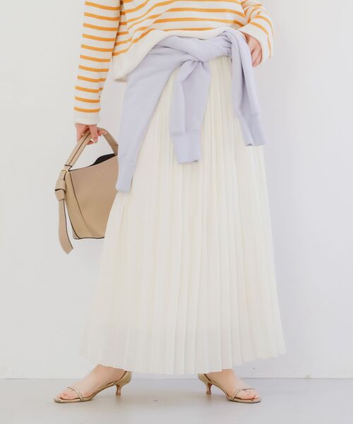 le.coeur blanc（ルクールブラン）の「《手洗い可能》麻混シアーランダムプリーツスカート（スカート・レディース・ライトグレー/アイボリー・38）」の4枚目の写真