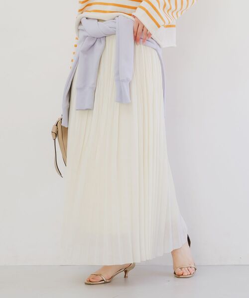 le.coeur blanc（ルクールブラン）の「《手洗い可能》麻混シアーランダムプリーツスカート（スカート・レディース・ライトグレー/アイボリー・38）」の5枚目の写真