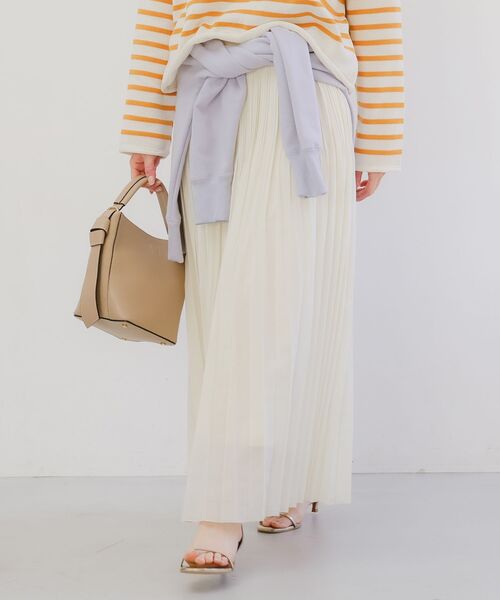 le.coeur blanc（ルクールブラン）の「《手洗い可能》麻混シアーランダムプリーツスカート（スカート・レディース・ライトグレー/アイボリー・38）」の6枚目の写真