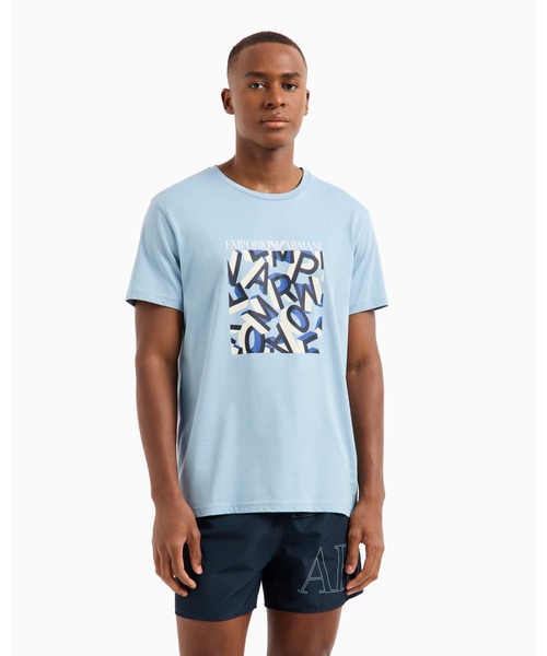 EMPORIO ARMANI(エンポリオアルマーニ)の「【エンポリオ アルマーニ】ASV ビーチウェア Tシャツ オーガニックジャージー ロゴプリント(Tシャツ/カットソー・メンズ・スカイブルー系・LARGE/MEDIUM/SMALL/X-LARGE/XX-LARGE)」の1枚目の写真