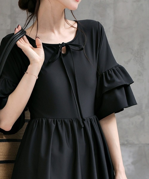 TeddyShop(テディショップ)の「【大きいサイズ有】レディース水着 ティアード フリル ワンピース風 バックボタン オールインワン スイムウェア(水着・レディース・ブラック/ダークブラウン・S/L/M/LL)」の7枚目の写真