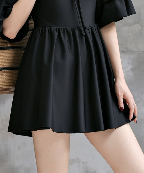 TeddyShop(テディショップ)の「【大きいサイズ有】レディース水着 ティアード フリル ワンピース風 バックボタン オールインワン スイムウェア(水着・レディース・ブラック/ダークブラウン・S/L/M/LL)」の4枚目の写真