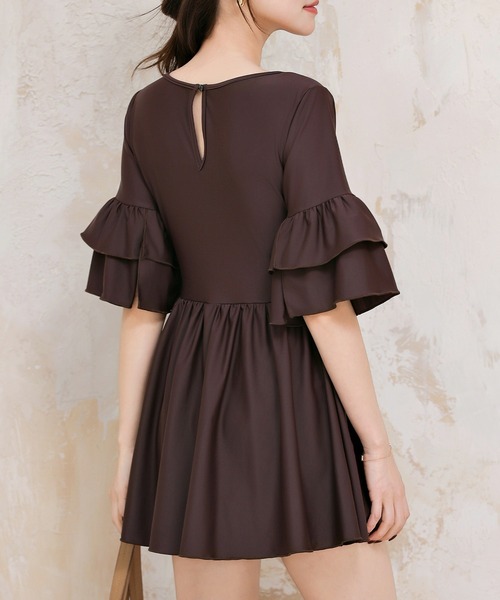 TeddyShop(テディショップ)の「【大きいサイズ有】レディース水着 ティアード フリル ワンピース風 バックボタン オールインワン スイムウェア(水着・レディース・ブラック/ダークブラウン・S/L/M/LL)」の19枚目の写真