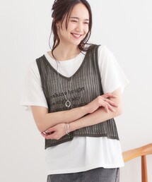 Cutie Blonde | 【2点セット】メッシュニットベスト×ロゴTシャツセット(その他トップス)