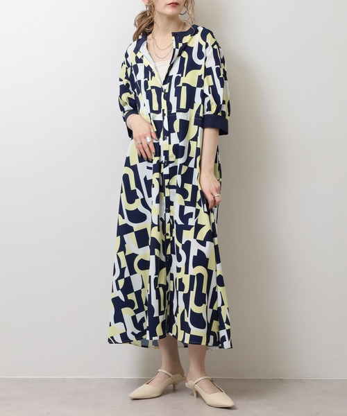 Anna Nicola（アンナニコラ）の「Anna Nicola 幾何柄前開きワンピース（ワンピース・レディース・ブラック/ネイビー/グレー・38）」の3枚目の写真