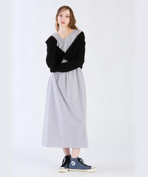 セール】WX55 ROBE ストライプブイネックドレス（ワンピース