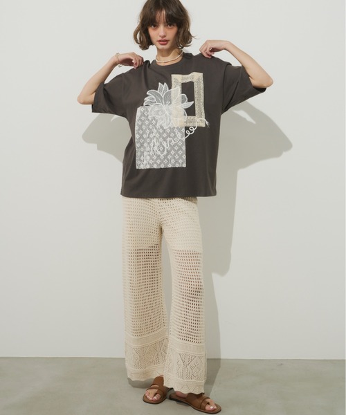 Unitage(ユニテージ)の「コラージュレースTEE(Tシャツ/カットソー・レディース・ライトグリーン/チャコールグレー・FREE)」の4枚目の写真
