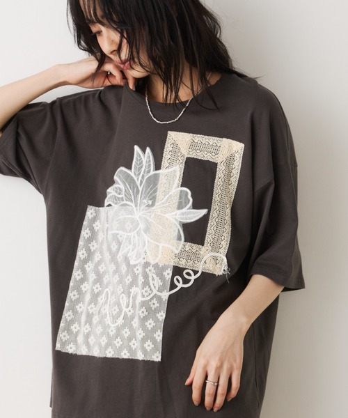 Unitage(ユニテージ)の「コラージュレースTEE(Tシャツ/カットソー・レディース・ライトグリーン/チャコールグレー・FREE)」の8枚目の写真