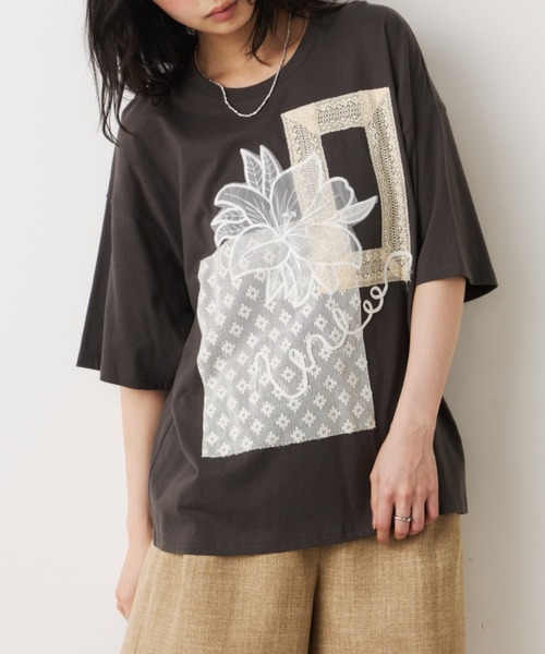Unitage(ユニテージ)の「コラージュレースTEE(Tシャツ/カットソー・レディース・ライトグリーン/チャコールグレー・FREE)」の9枚目の写真