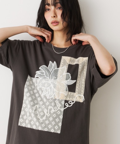 Unitage(ユニテージ)の「コラージュレースTEE(Tシャツ/カットソー・レディース・ライトグリーン/チャコールグレー・FREE)」の13枚目の写真