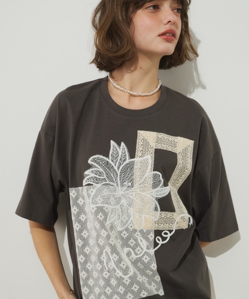 Unitage(ユニテージ)の「コラージュレースTEE(Tシャツ/カットソー・レディース・ライトグリーン/チャコールグレー・FREE)」の12枚目の写真