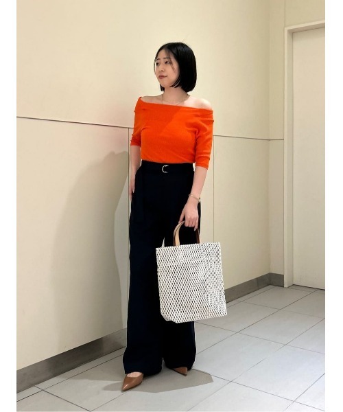 美品 allureville 5分袖 プルオーバーサマーニット アイボリー allureville ニット セーター オフネック5分袖プルオーバー
