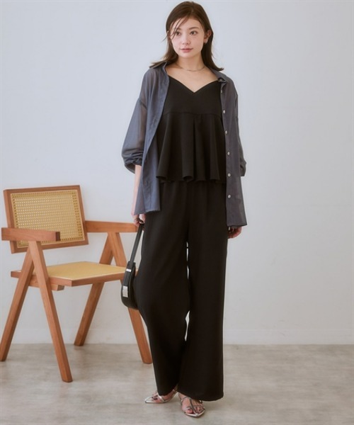 nissen(ニッセン)の「キャミソールセットアップ(タックキャミソール+セミワイドパンツ)<大きいサイズ有>(セットアップ・レディース・モカ/ブラック/チャコールグレー・LL/3L/S/L/M)」の4枚目の写真