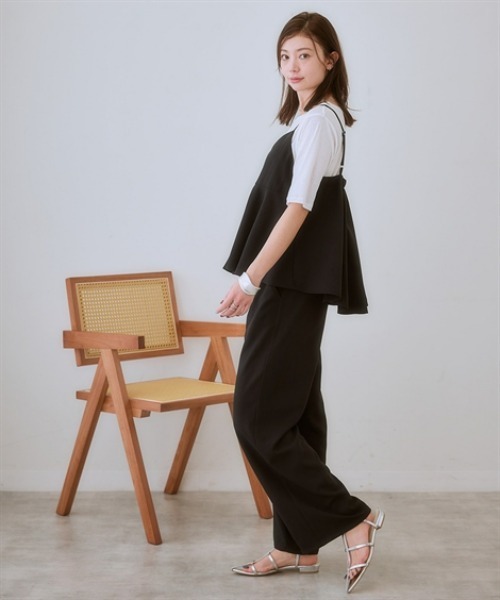 nissen(ニッセン)の「キャミソールセットアップ(タックキャミソール+セミワイドパンツ)<大きいサイズ有>(セットアップ・レディース・モカ/ブラック/チャコールグレー・LL/3L/S/L/M)」の7枚目の写真