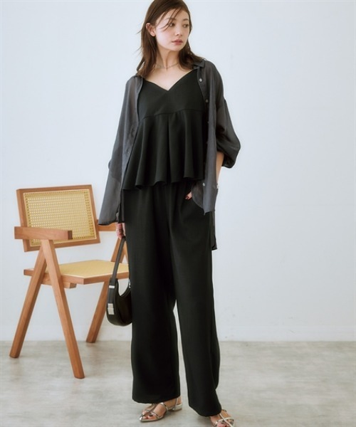 nissen(ニッセン)の「キャミソールセットアップ(タックキャミソール+セミワイドパンツ)<大きいサイズ有>(セットアップ・レディース・モカ/ブラック/チャコールグレー・LL/3L/S/L/M)」の9枚目の写真