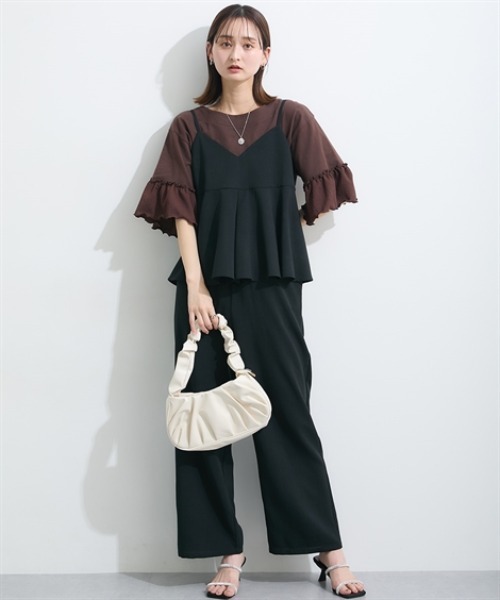 nissen(ニッセン)の「キャミソールセットアップ(タックキャミソール+セミワイドパンツ)<大きいサイズ有>(セットアップ・レディース・モカ/ブラック/チャコールグレー・LL/3L/S/L/M)」の10枚目の写真