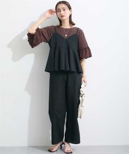 nissen(ニッセン)の「キャミソールセットアップ(タックキャミソール+セミワイドパンツ)<大きいサイズ有>(セットアップ・レディース・モカ/ブラック/チャコールグレー・LL/3L/S/L/M)」の11枚目の写真