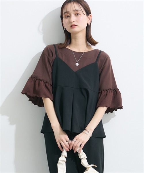 nissen(ニッセン)の「キャミソールセットアップ(タックキャミソール+セミワイドパンツ)<大きいサイズ有>(セットアップ・レディース・モカ/ブラック/チャコールグレー・LL/3L/S/L/M)」の12枚目の写真