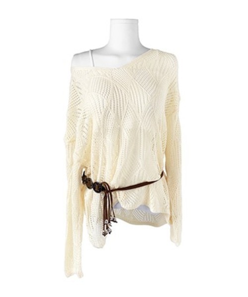 anyonemore（エニワンモア）の「ベルト付きメッシュニット+パット付きキャミソールセット（ニット/セーター・レディース・ベージュ/ブラック・FREE）」の16枚目の写真