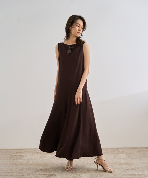 新品ロペROPE⭐️レーヨンリネン スラッシュドネックワンピース セール】レーヨンリネン スラッシュドネックワンピース【セット