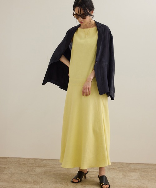 ROPE'（ロペ）の「レーヨンリネン スラッシュドネックワンピース【セットジャケット対応】（ワンピース・レディース・ブラウン/ネイビー/イエロー・36/38）」の10枚目の写真