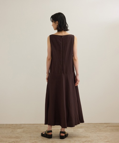ROPE'（ロペ）の「レーヨンリネン スラッシュドネックワンピース【セットジャケット対応】（ワンピース・レディース・ブラウン/ネイビー/イエロー・36/38）」の6枚目の写真