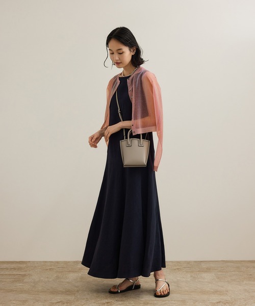 ROPE'（ロペ）の「レーヨンリネン スラッシュドネックワンピース【セットジャケット対応】（ワンピース・レディース・ブラウン/ネイビー/イエロー・36/38）」の8枚目の写真