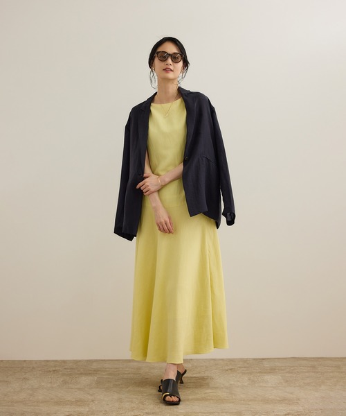 ROPE'（ロペ）の「レーヨンリネン スラッシュドネックワンピース【セットジャケット対応】（ワンピース・レディース・ブラウン/ネイビー/イエロー・36/38）」の11枚目の写真