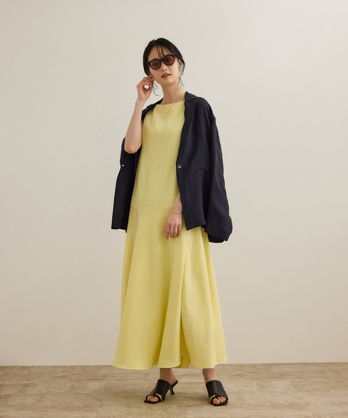 ROPE'（ロペ）の「レーヨンリネン スラッシュドネックワンピース【セットジャケット対応】（ワンピース・レディース・ブラウン/ネイビー/イエロー・36/38）」の12枚目の写真
