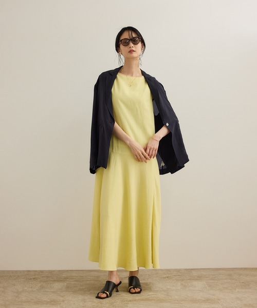 ROPE'（ロペ）の「レーヨンリネン スラッシュドネックワンピース【セットジャケット対応】（ワンピース・レディース・ブラウン/ネイビー/イエロー・36/38）」の13枚目の写真