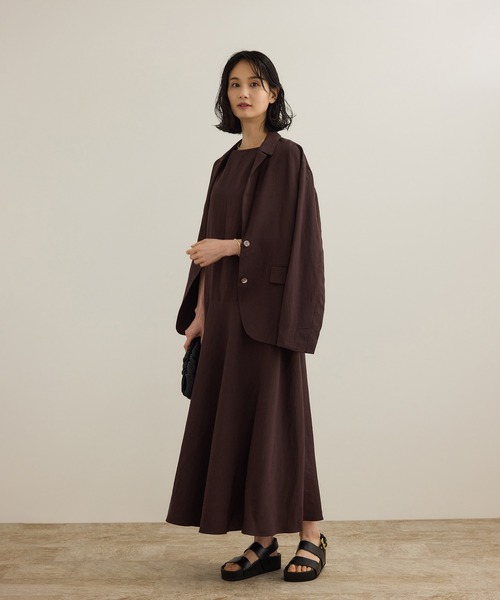 セール】レーヨンリネン スラッシュドネックワンピース【セット