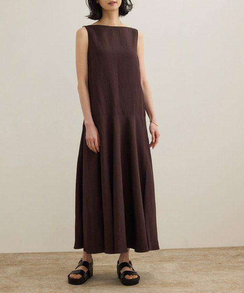 ROPE'（ロペ）の「レーヨンリネン スラッシュドネックワンピース【セットジャケット対応】（ワンピース・レディース・ブラウン/ネイビー/イエロー・36/38）」の16枚目の写真