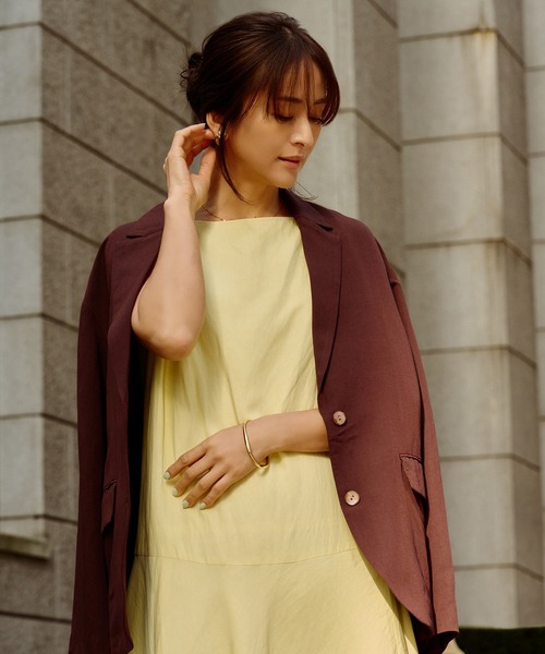 新品ロペROPE⭐️レーヨンリネン スラッシュドネックワンピース レーヨンリネン スラッシュドネックワンピース【セット