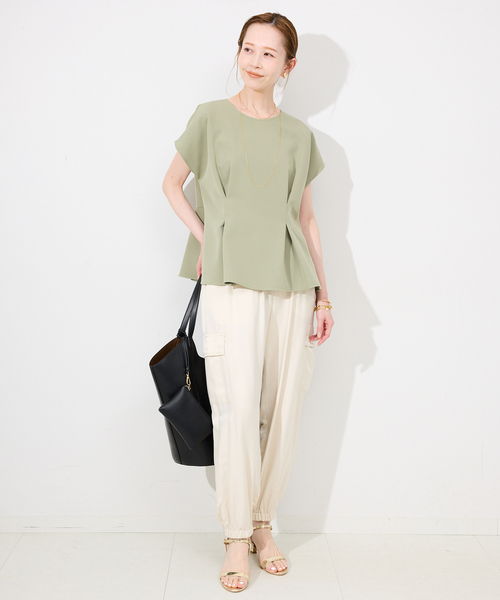 SLOBE IENA（スローブイエナ）の「サテンカーゴジョガーパンツ（カーゴパンツ・レディース・ブラック/アイボリー・36/38）」の20枚目の写真