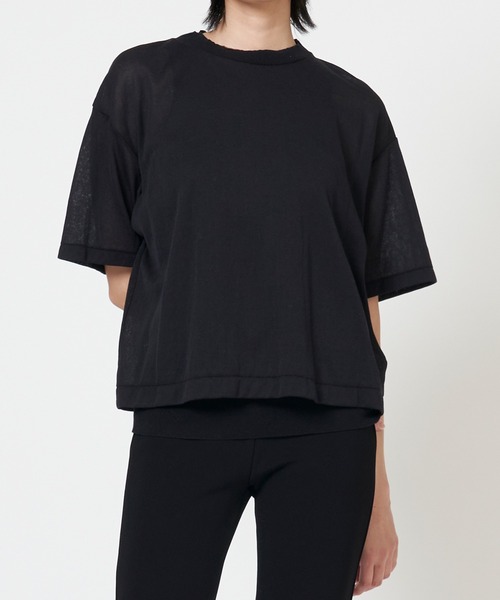 THE SHINZONE(ザ シンゾーン)の「SHEER GAUZE HALF SLEEVE TEE シアー ガーゼ ハーフ スリーブ Tシャツ(Tシャツ/カットソー・レディース・キナリ/グリーン/ブラック・FREE)」の2枚目の写真