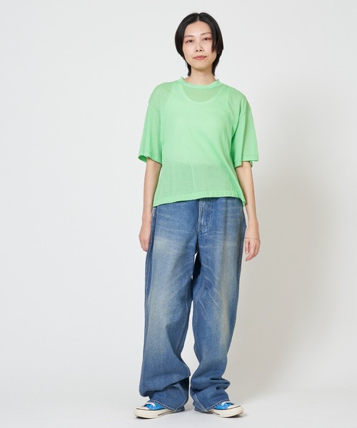 THE SHINZONE(ザ シンゾーン)の「SHEER GAUZE HALF SLEEVE TEE シアー ガーゼ ハーフ スリーブ Tシャツ(Tシャツ/カットソー・レディース・キナリ/グリーン/ブラック・FREE)」の20枚目の写真