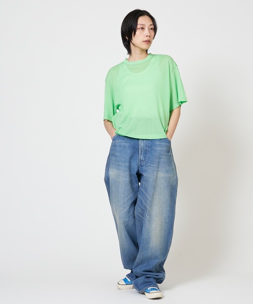 THE SHINZONE(ザ シンゾーン)の「SHEER GAUZE HALF SLEEVE TEE シアー ガーゼ ハーフ スリーブ Tシャツ(Tシャツ/カットソー・レディース・キナリ/グリーン/ブラック・FREE)」の16枚目の写真