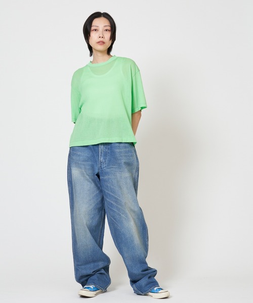 THE SHINZONE(ザ シンゾーン)の「SHEER GAUZE HALF SLEEVE TEE シアー ガーゼ ハーフ スリーブ Tシャツ(Tシャツ/カットソー・レディース・キナリ/グリーン/ブラック・FREE)」の21枚目の写真