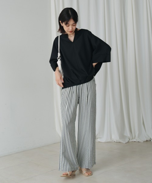 Bou Jeloud(ブージュルード)の「麻ライクキーネックタックスリーブブラウス(シャツ/ブラウス・レディース・ブラック/グリーン/イエロー/ベージュ・FREE)」の11枚目の写真