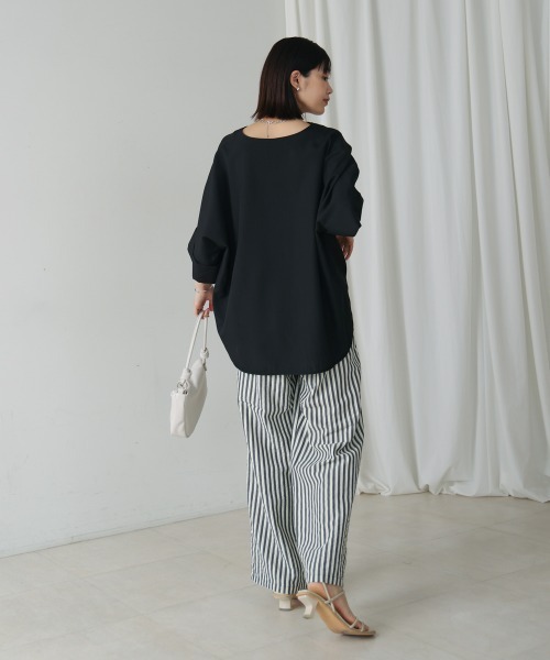 Bou Jeloud(ブージュルード)の「麻ライクキーネックタックスリーブブラウス(シャツ/ブラウス・レディース・ブラック/グリーン/イエロー/ベージュ・FREE)」の5枚目の写真