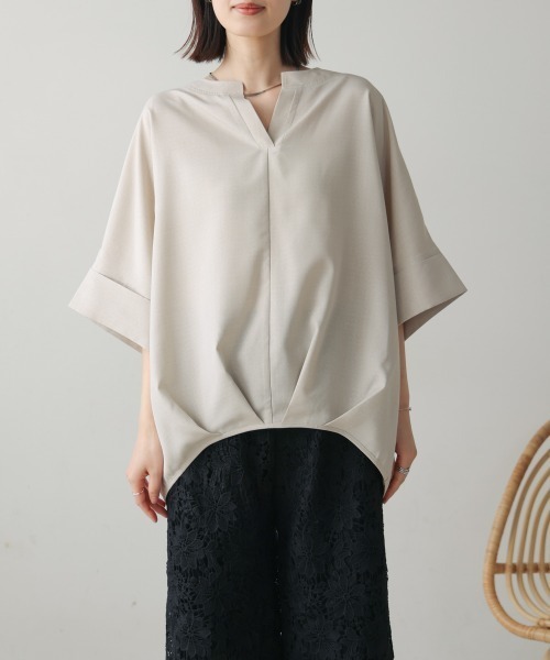 Bou Jeloud(ブージュルード)の「麻ライクキーネックタックスリーブブラウス(シャツ/ブラウス・レディース・ブラック/グリーン/イエロー/ベージュ・FREE)」の21枚目の写真