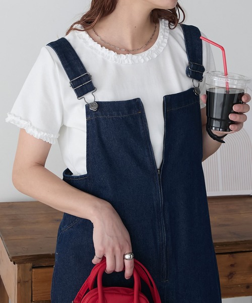 BONLECILL(ボンルシール)の「フリルTEE(Tシャツ/カットソー・レディース・オフホワイト/ブラック/ネイビー/オートミール・FREE)」の1枚目の写真