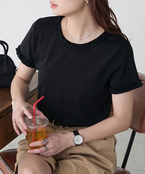BONLECILL(ボンルシール)の「フリルTEE(Tシャツ/カットソー・レディース・オフホワイト/ブラック/ネイビー/オートミール・FREE)」の18枚目の写真