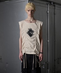 GRANCY(OV[)́yGRANCYzShirring Design Rhinestone Graphic Sleeveless Tshirt / V[OfUCCXg[OtBbNm[X[uT(TVc/Jbg\[)