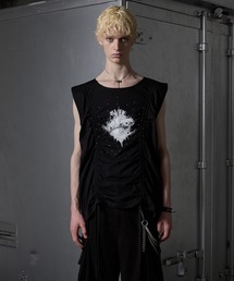 GRANCY(OV[)́yGRANCYzShirring Design Rhinestone Graphic Sleeveless Tshirt / V[OfUCCXg[OtBbNm[X[uT(TVc/Jbg\[)