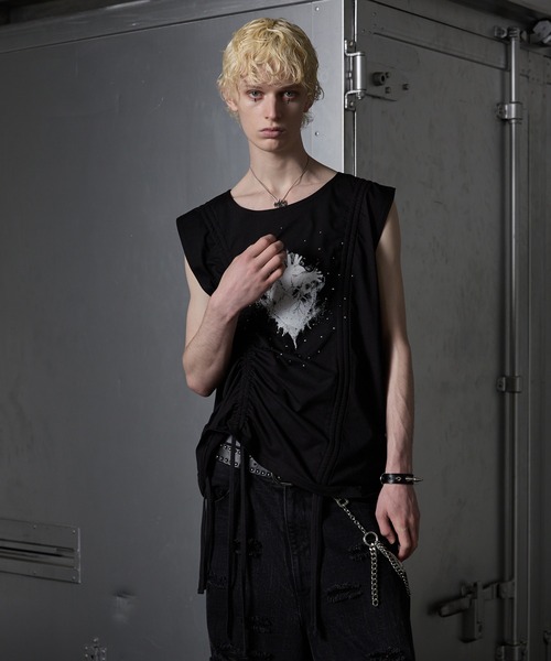 GRANCY シャーリングデザイン ノースリーブT GRANCY（グランシー）の「【GRANCY】Shirring Design Rhinestone